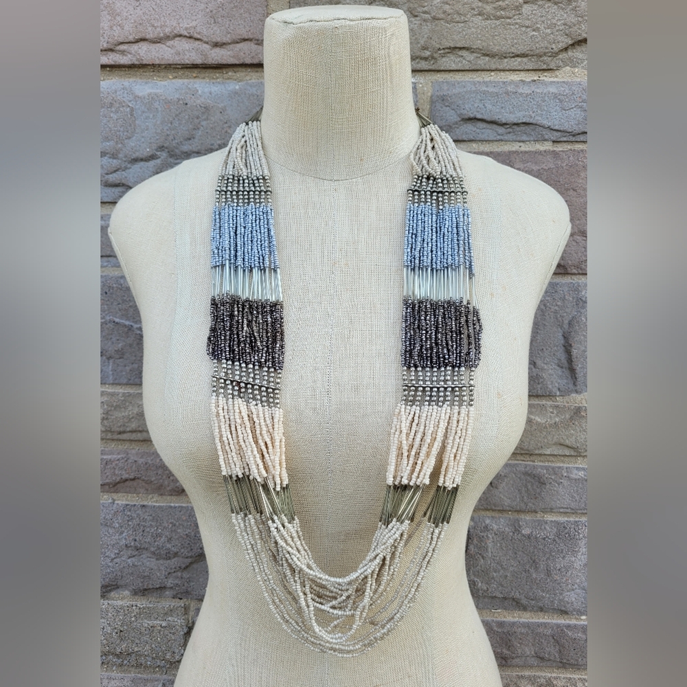 Loft Long Beaded Multi Strand, Multi Color Statement Necklace